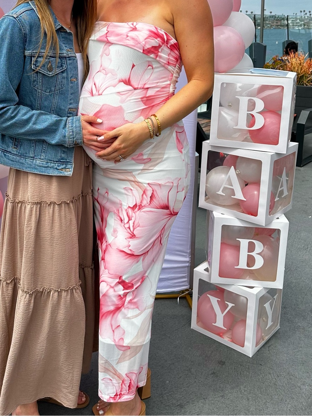 Pink & White Marble Floral Maxi Dress